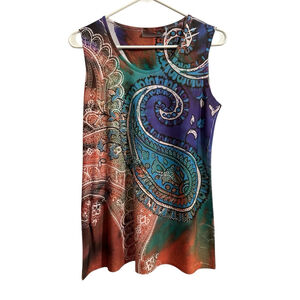 Cover Charge Paisley Tank Top Women M Multicolor Embellished Sparkling Front